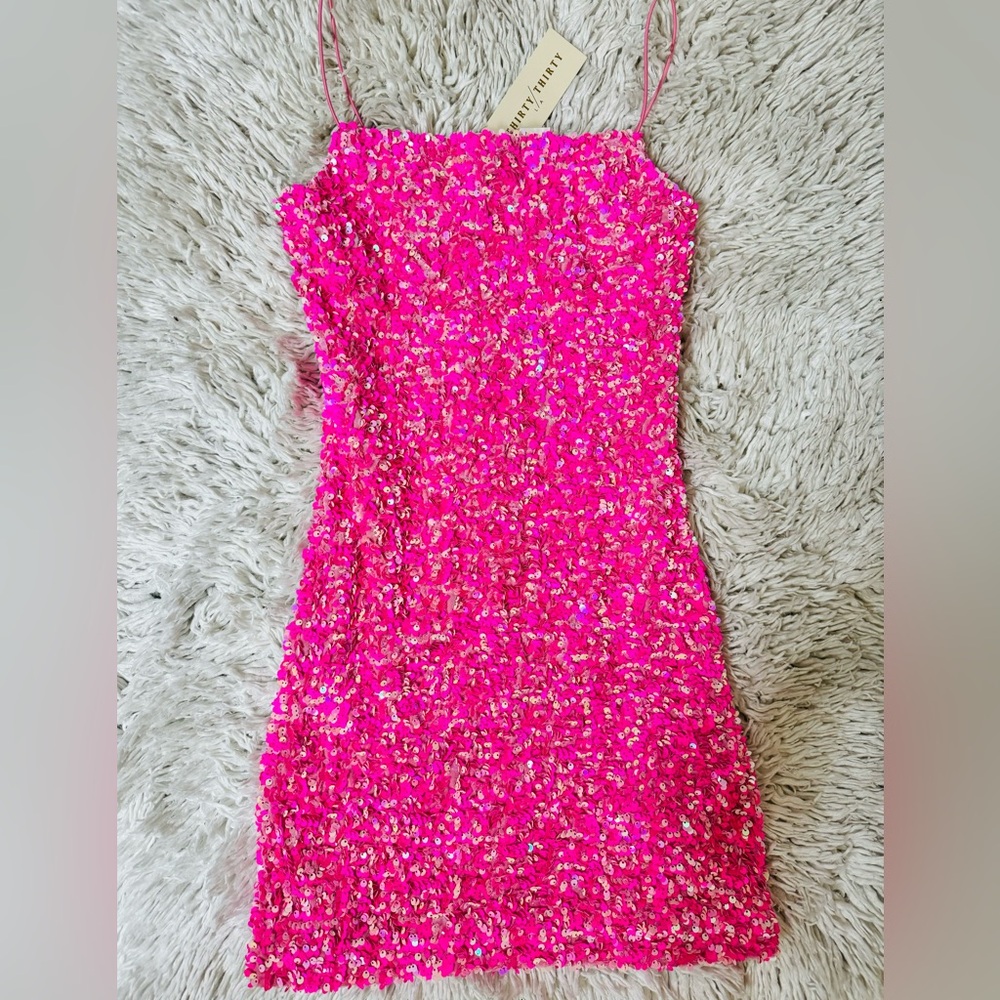 New hot pink stretchy sequin cocktail Barbie dress by Thirty Thirty LA SZ. small